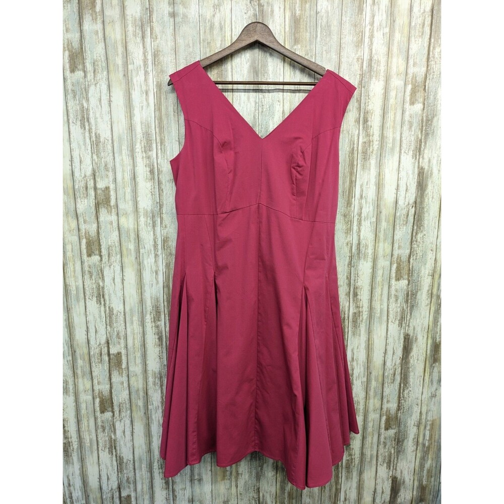 Jessica London Pleated Midi Dress Pink Swing V-Neck Fit & Flare Empire Size 12